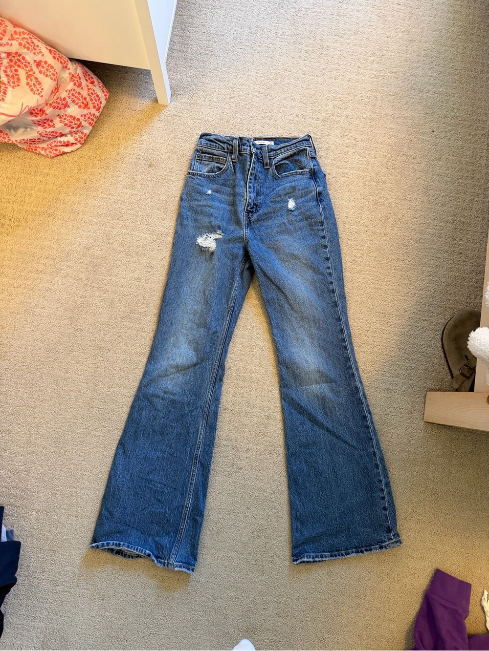 Levi's Blue Distressed Flared Jeans